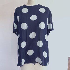 VTG Linda Allard - Ellen Tracy navy polka dot silk top